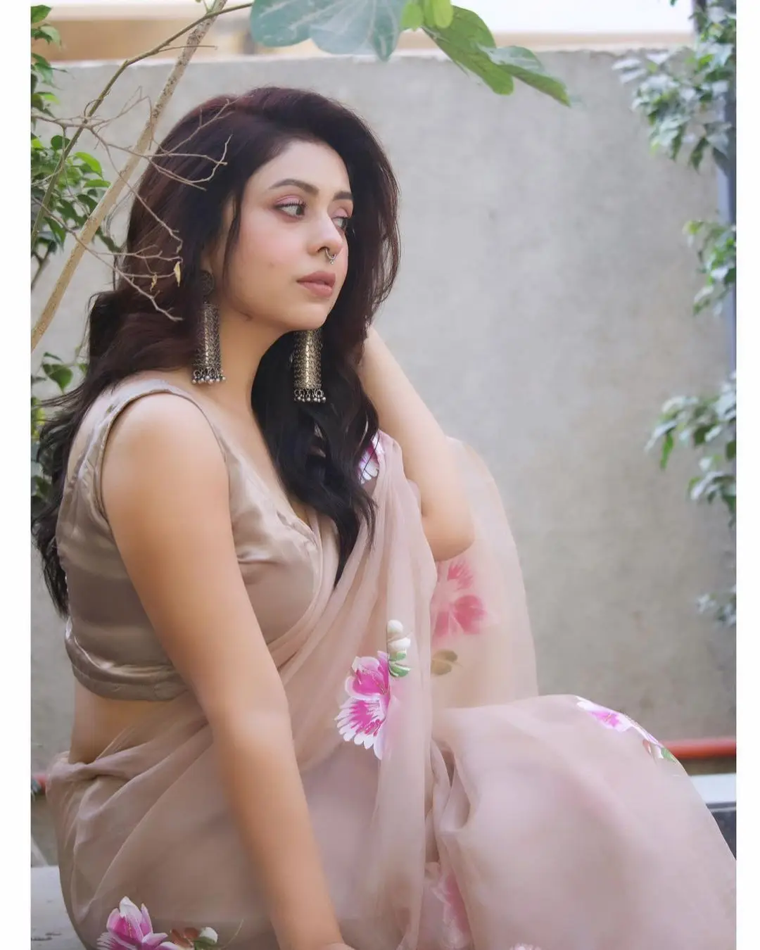 Hindi TV Actress Neha Sargam Stills In Pink Saree Blouse